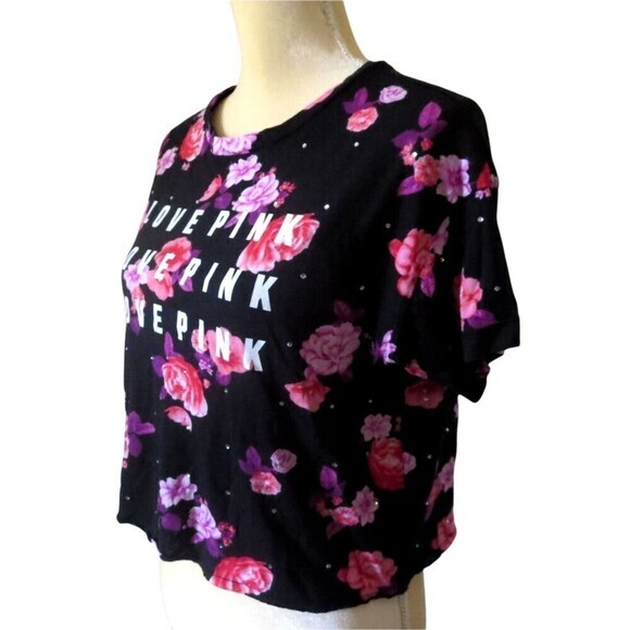 PINK VICTORIA'S‎ SECRET Cropped Floral, Bling Tee Size XS/XP - Picture 6 of 12